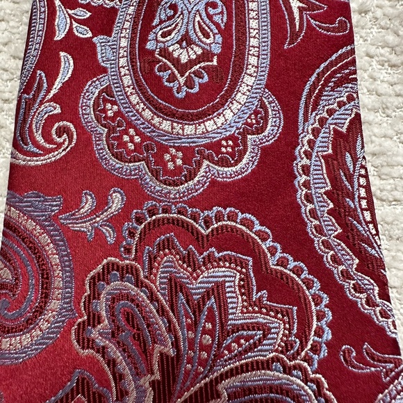 Tasso Elba Men’s Necktie 100% Silk Red Paisley Print - Picture 6 of 9